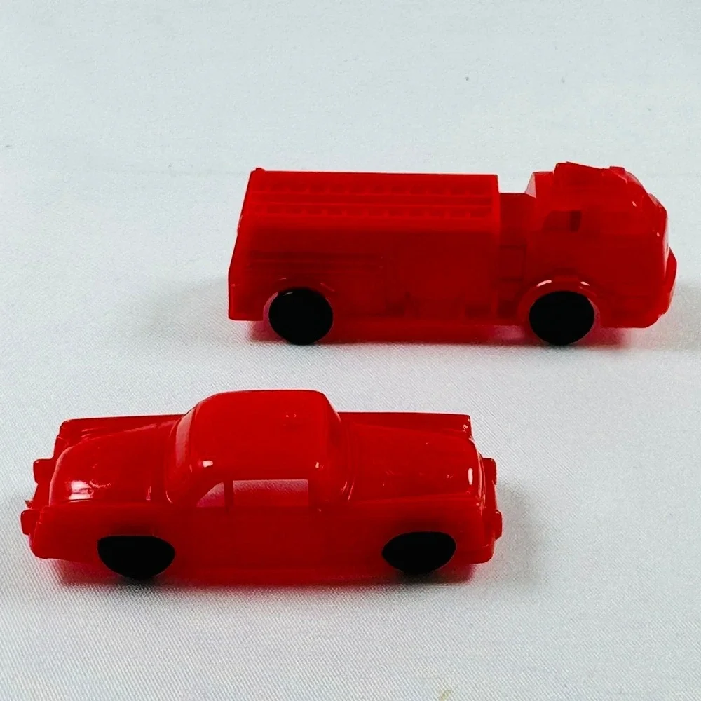 Vintage Red Plastic Fire Chief KFD and Fire Truck Set 2pc Mid Century Dime Store